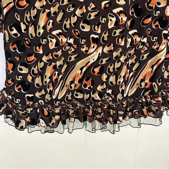 Lady Noiz Women's 3/4 Ruffle Sleeve V-Neck Brown Cheetah Dress Size XL GUC - Picture 5 of 8